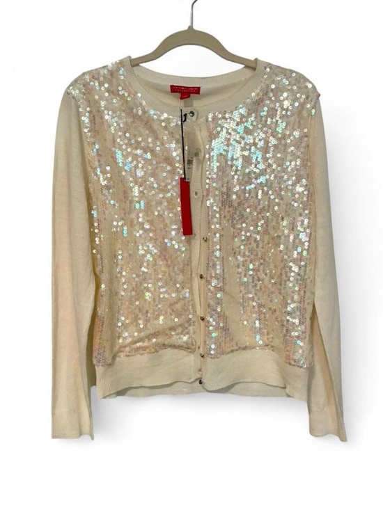 Sweaters - NWT Cream sequin cardigan with cute diamond buttons med